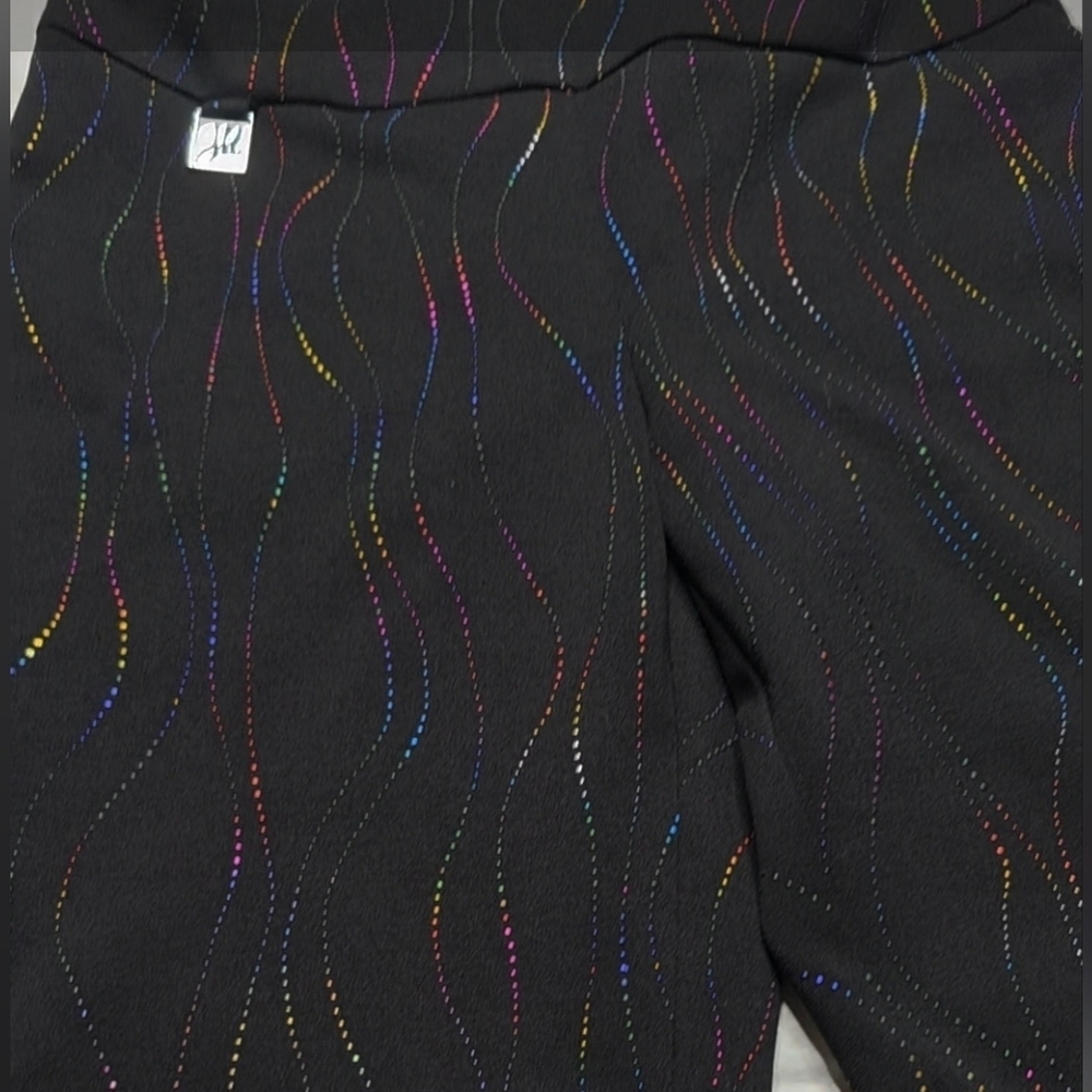Joseph Ribkoff Black Rainbow Wave Dot Straight Leg Stretch Pants Size 8 Luxe